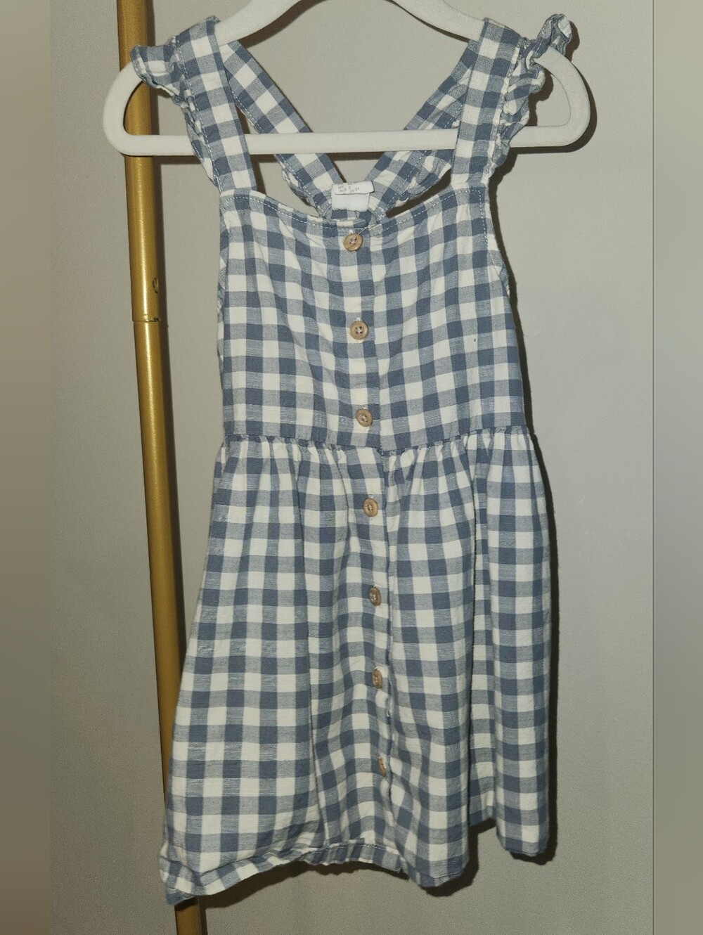 H&M 2T Toddler Girl Blue and White Gingham Button-Front Sundress